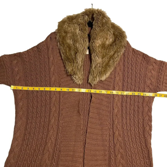 Zara Cable Knit Pennylane Cardigan Sz‎ Medium Brown Angora Blend Faux Fur Collar - Picture 8 of 8